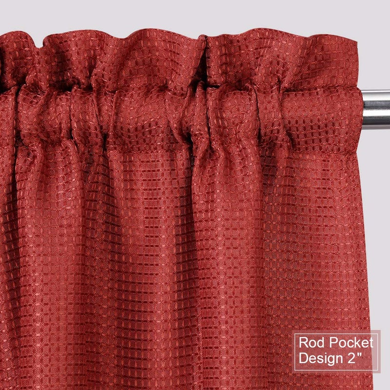 NANAN Waffle Kitchen Curtains 45 inch Long Casual Weave Small Window Curtain Kitchen Bathroom Basement Bedroom Drapes - 30" x 45", Burgundy, Set of 2 - Image 3